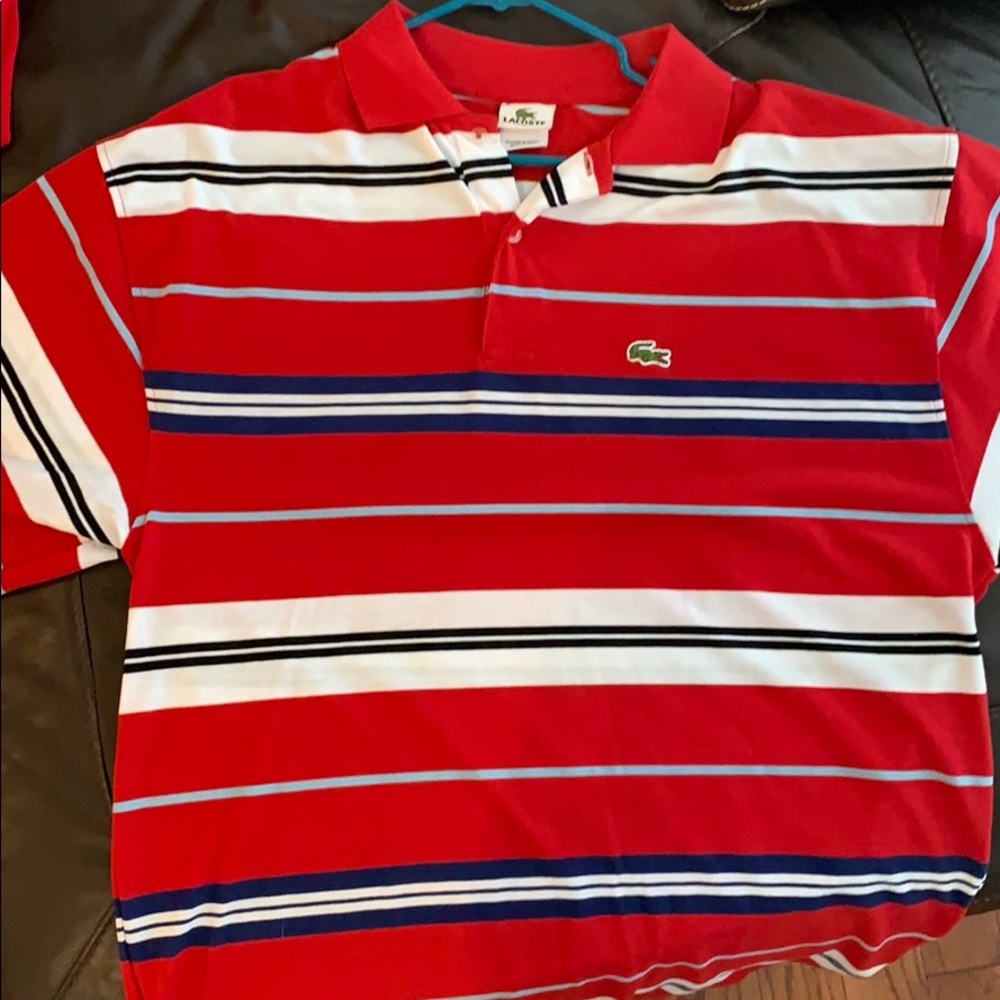 Red white blue striped Lacoste polo